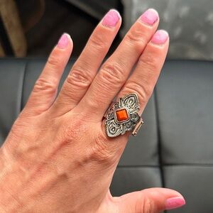 Elegant Silver and Orange Statement Ring